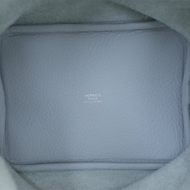 HERMES Picotin18菜籃子08聖杯藍TC皮W刻銀扣肩背包-2