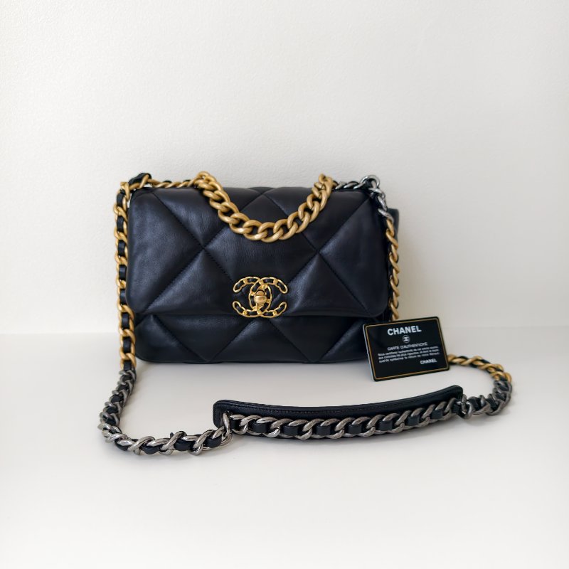 Chanel 香奈兒 19bag 黑色羊皮小號單肩包斜挎包 30開有卡2020年-0