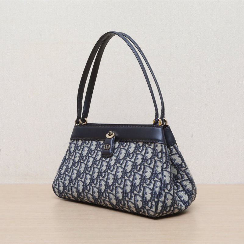 DIOR Key腋下包中號30老花帆布淺金扣2023Oblique印花肩背包-3