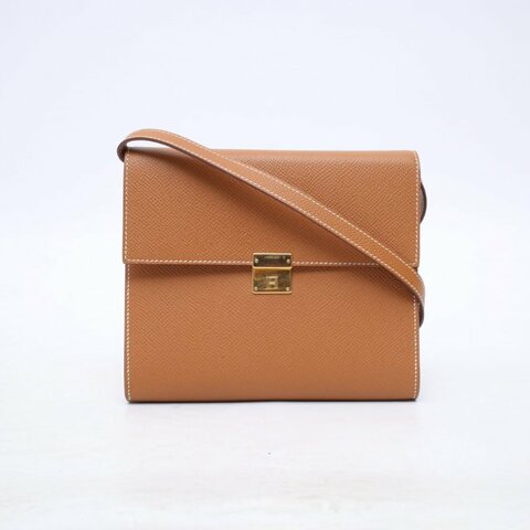HERMES Clic16斜挎包37金棕色Epsom皮U刻金扣肩背包