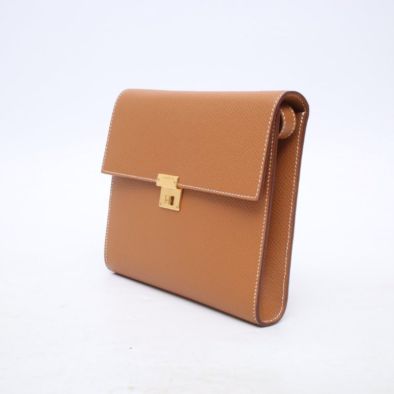 HERMES Clic16斜挎包37金棕色Epsom皮U刻金扣肩背包-2