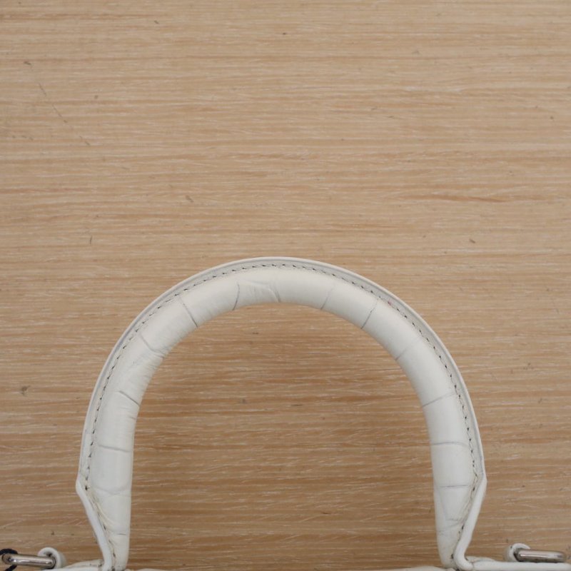 BALENCIAGA 鱷魚壓紋Hourglass沙漏手袋XS19銀扣白色牛皮肩背包-2