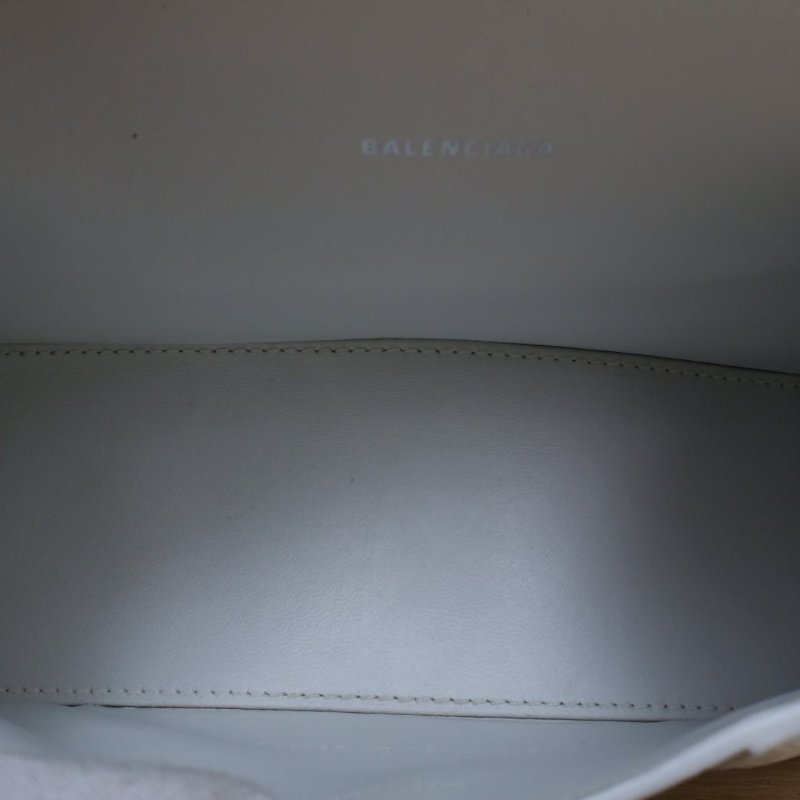 BALENCIAGA 鱷魚壓紋Hourglass沙漏手袋XS19銀扣白色牛皮肩背包-4