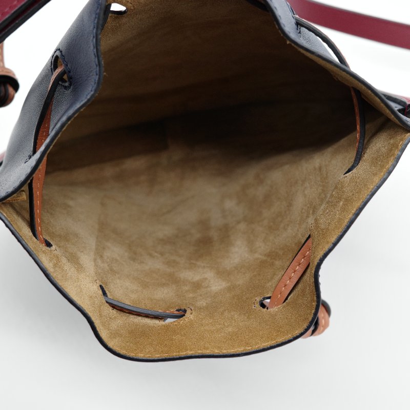 Loewe 羅威 Horseshoe 馬鞍 墨水藍 酒紅色 小牛皮 抽繩包 單肩包 斜背包-10