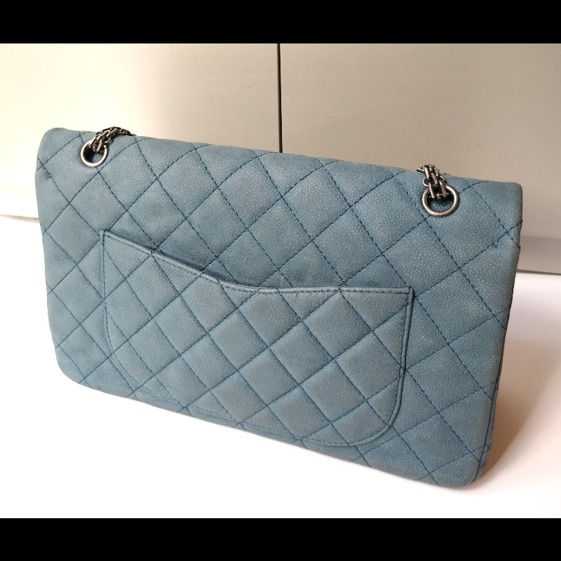 Chanel 銀鍊藍色霧面牛皮方釦肩側包 2.55-5