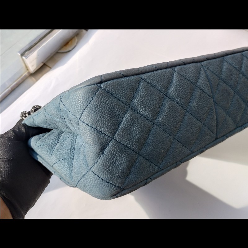 Chanel 銀鍊藍色霧面牛皮方釦肩側包 2.55-6