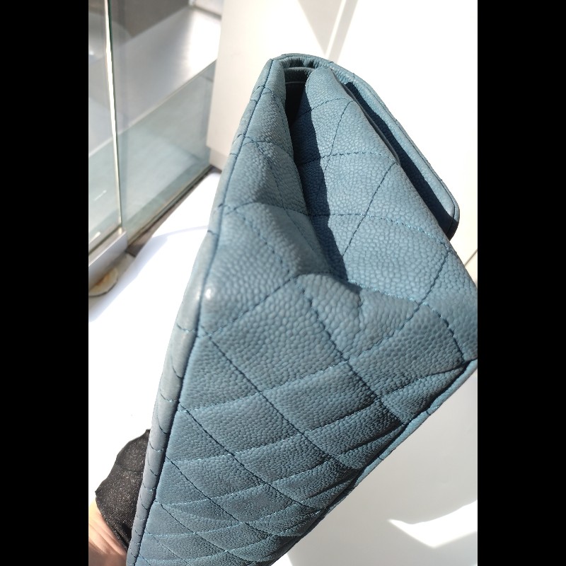 Chanel 銀鍊藍色霧面牛皮方釦肩側包 2.55-8