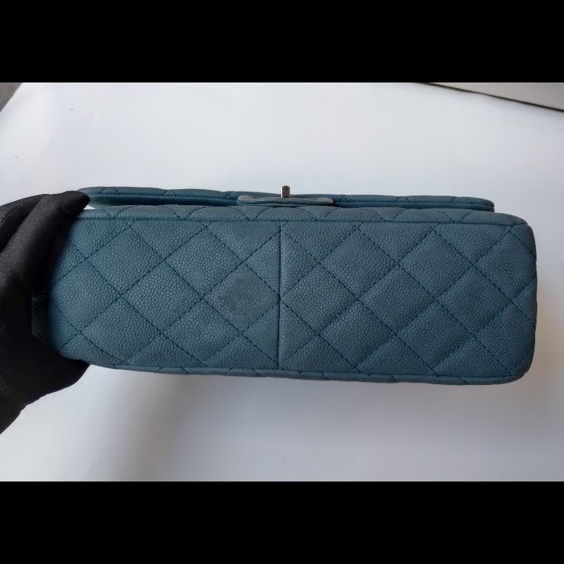 Chanel 銀鍊藍色霧面牛皮方釦肩側包 2.55-9