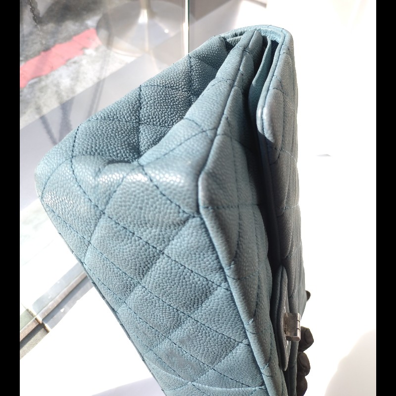 Chanel 銀鍊藍色霧面牛皮方釦肩側包 2.55-10