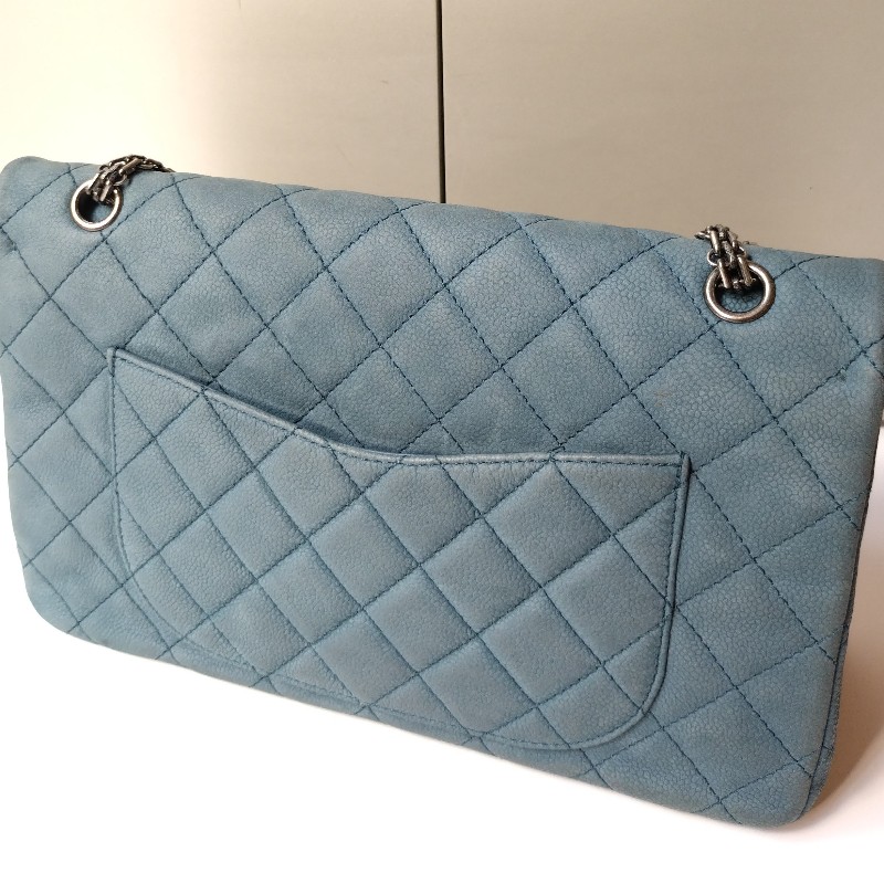 Chanel 銀鍊藍色霧面牛皮方釦肩側包 2.55-11