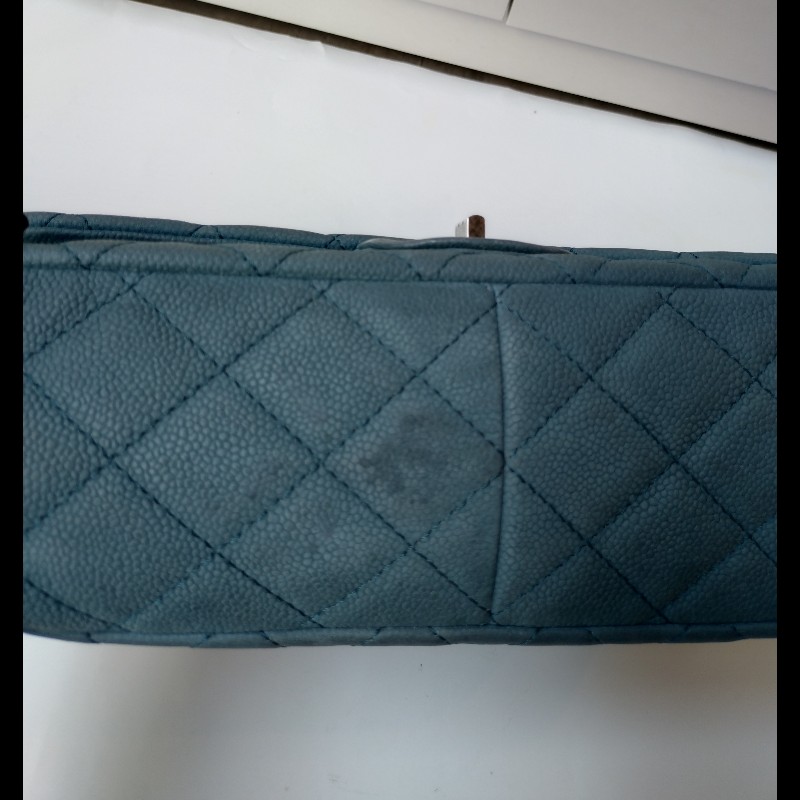 Chanel 銀鍊藍色霧面牛皮方釦肩側包 2.55-12