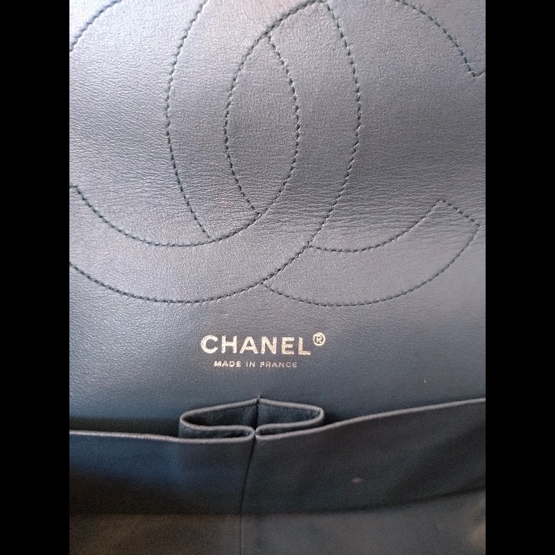 Chanel 銀鍊藍色霧面牛皮方釦肩側包 2.55-16