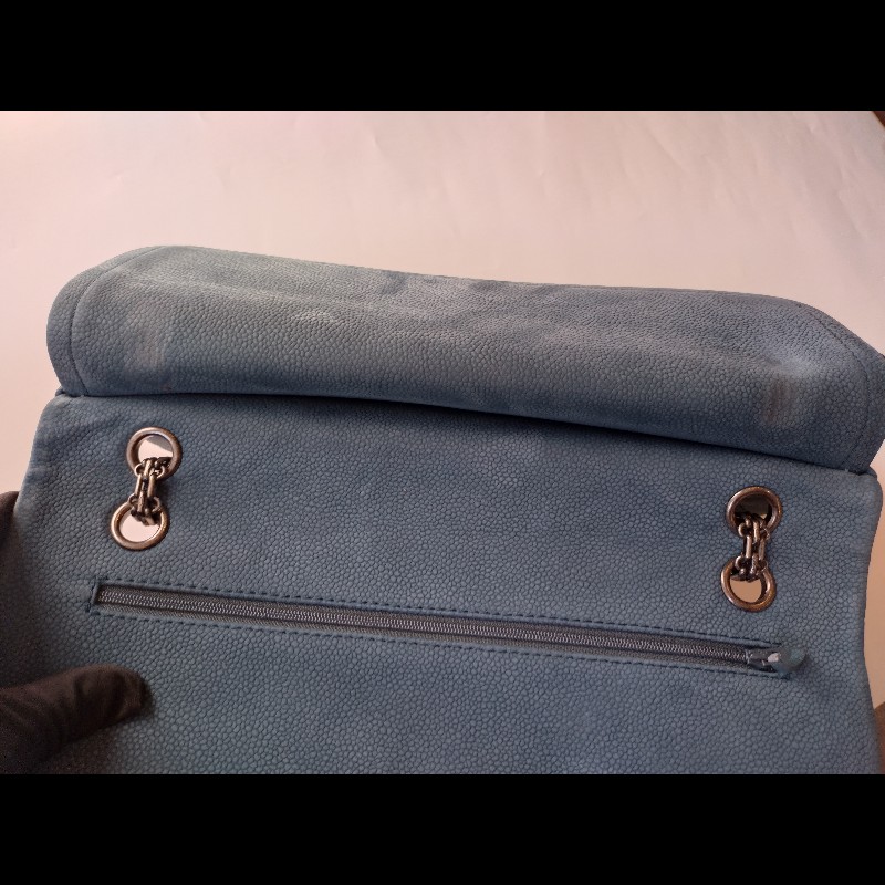 Chanel 銀鍊藍色霧面牛皮方釦肩側包 2.55-19