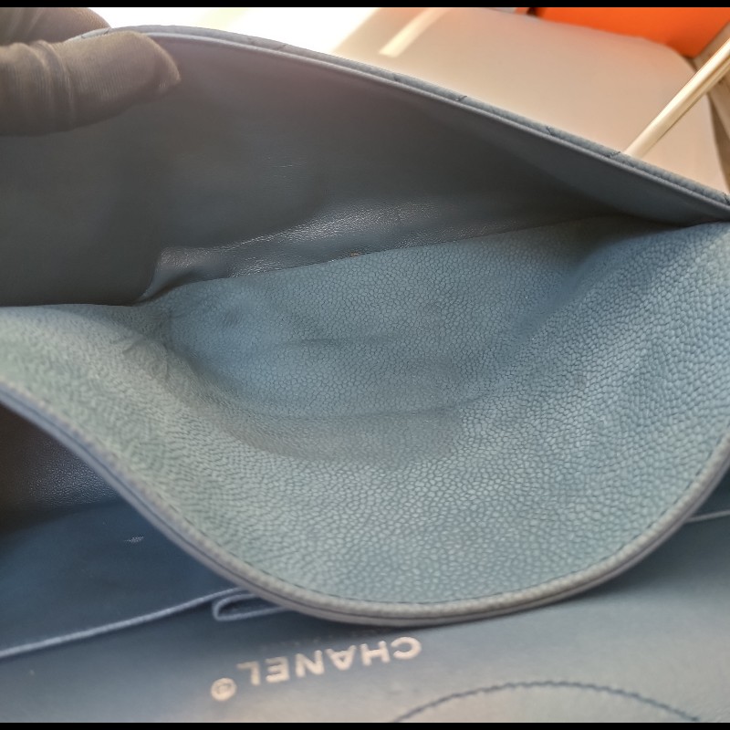 Chanel 銀鍊藍色霧面牛皮方釦肩側包 2.55-21