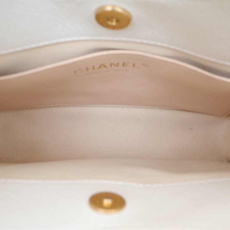 CHANEL 天貓精靈雙皮穿鏈可腋下/19白色牛皮晶片開金扣肩背包-2