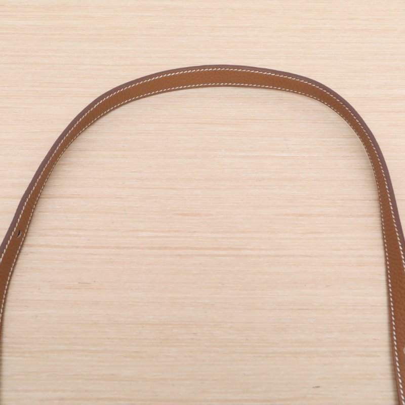 HERMES Halzan3137金棕色TC皮框R銀扣肩背包-2