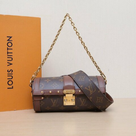 LOUIS VUITTON PAPILLON巴比龍TRUNK鏈條圓桶包老花PVC晶片肩背包