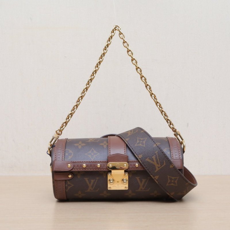 LOUIS VUITTON PAPILLON巴比龍TRUNK鏈條圓桶包老花PVC晶片肩背包-1