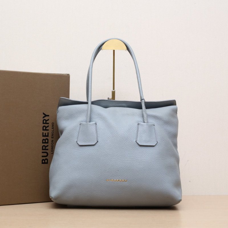 Burberry 灰色牛皮Burberry手提托特包灰藍色肩背包-0
