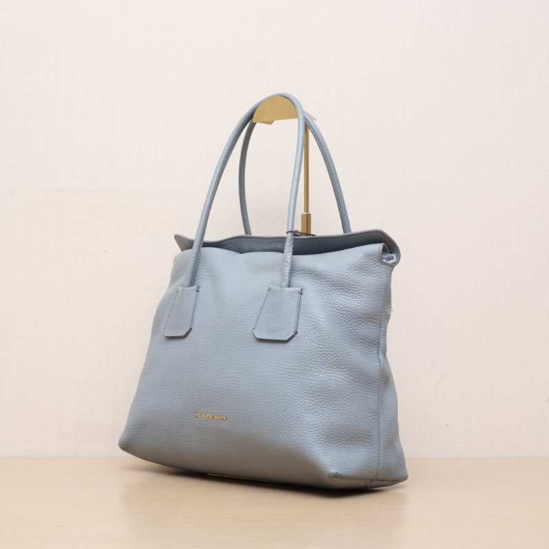 Burberry 灰色牛皮Burberry手提托特包灰藍色肩背包-3