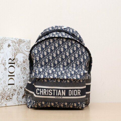 DIOR Diortravel雙肩包大號35藍色帆布黑扣2023Oblique印花字母刺繡肩背包