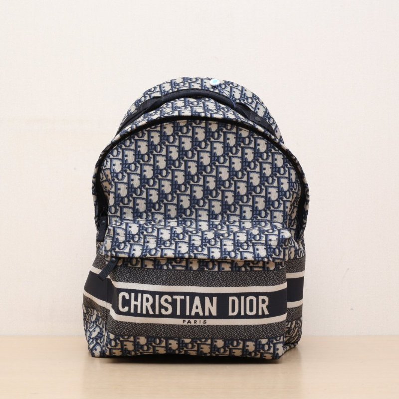 DIOR Diortravel雙肩包大號35藍色帆布黑扣2023Oblique印花字母刺繡肩背包-1