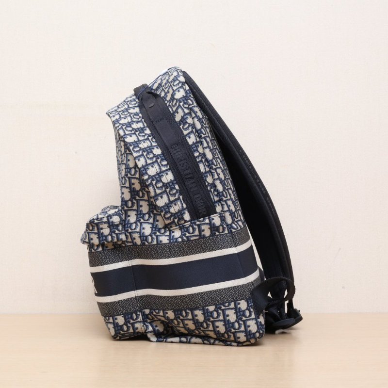 DIOR Diortravel雙肩包大號35藍色帆布黑扣2023Oblique印花字母刺繡肩背包-4