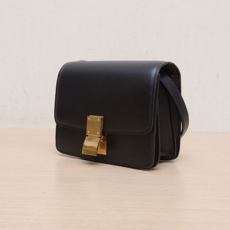 CELINE ClassicBox小號黑色牛皮金扣肩背包-3