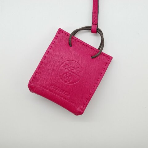 Hermès 愛馬仕 Sac Orange 紙袋造型 桃色 小羊皮 吊飾 掛件