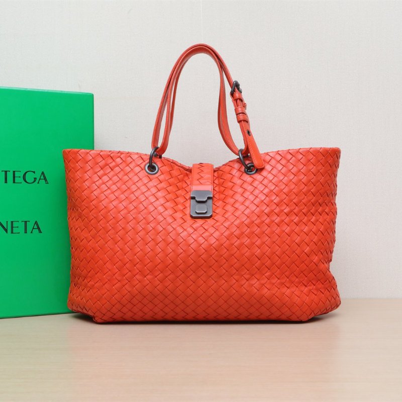BOTTEGA VENETA 橘色羊皮編織菜籃子單肩包肩背包-0