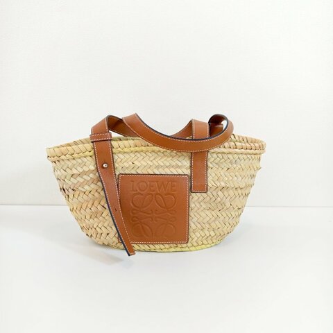 Loewe 羅意威 Basket小號 米色草編編織手提包 銀色五金