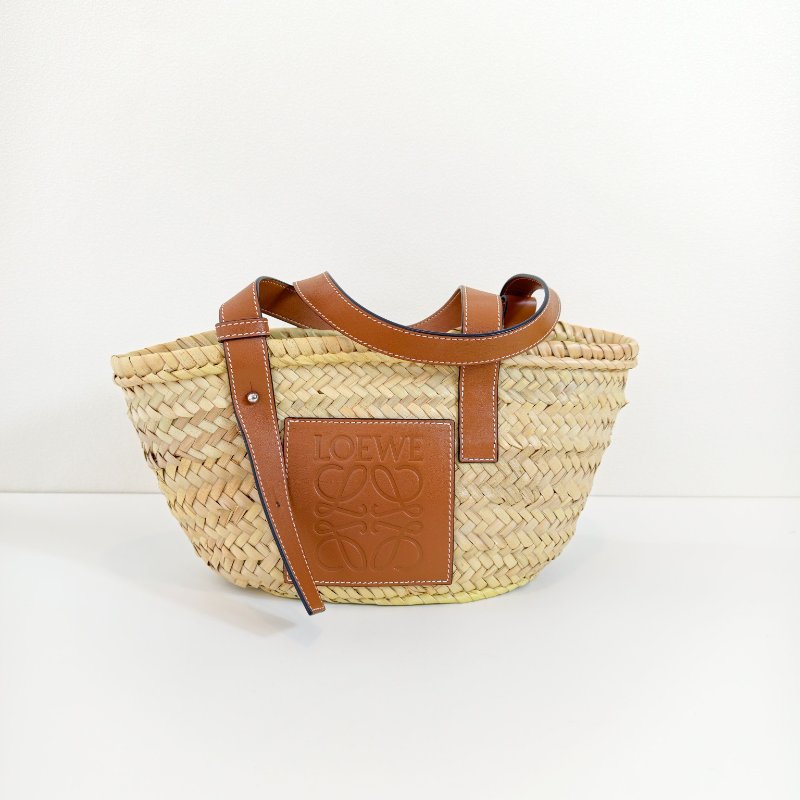 Loewe 羅意威 Basket小號 米色草編編織手提包 銀色五金-0