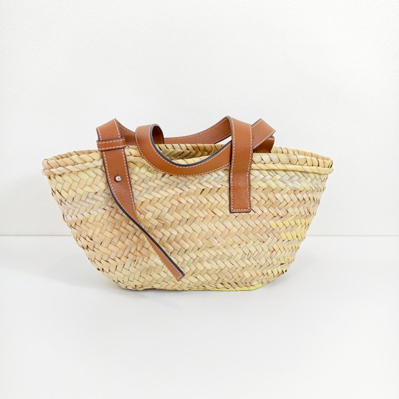 Loewe 羅意威 Basket小號 米色草編編織手提包 銀色五金-2