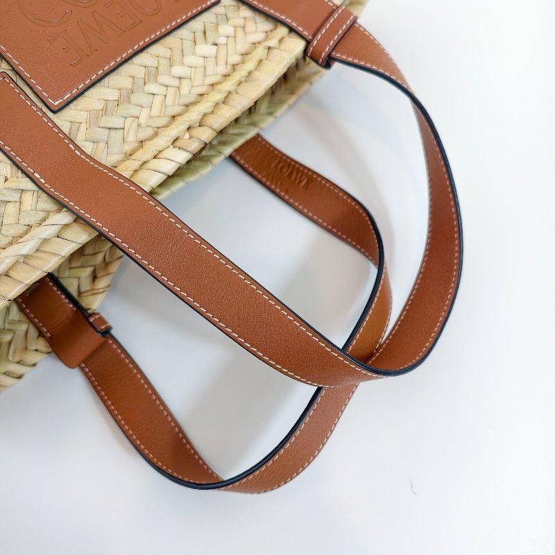 Loewe 羅意威 Basket小號 米色草編編織手提包 銀色五金-3