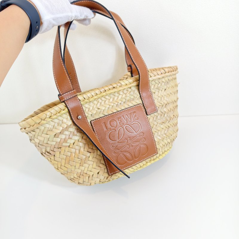 Loewe 羅意威 Basket小號 米色草編編織手提包 銀色五金-6