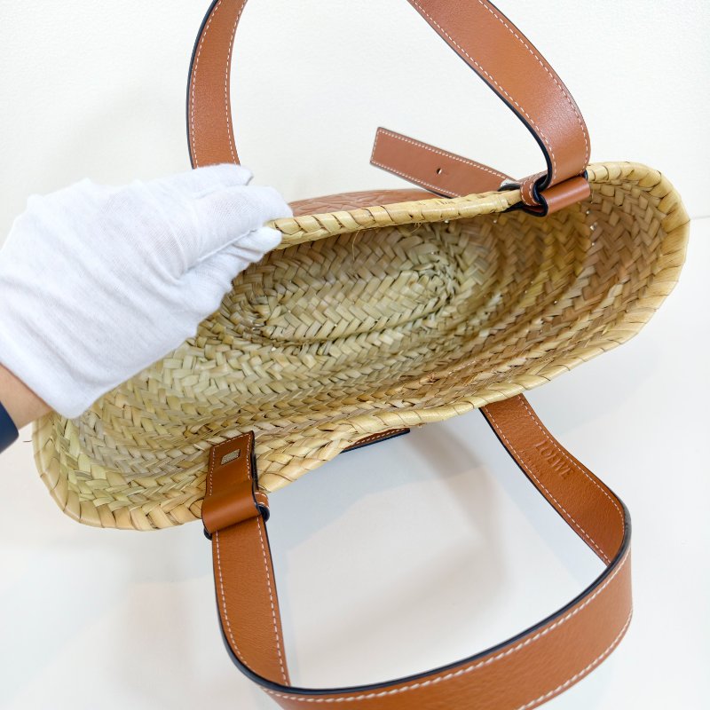 Loewe 羅意威 Basket小號 米色草編編織手提包 銀色五金-7