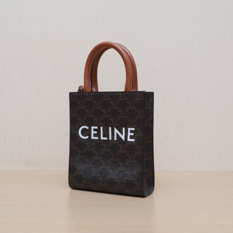 CELINE Cabas豎款手袋Mini凱旋門印花褐色人造革肩背包-4