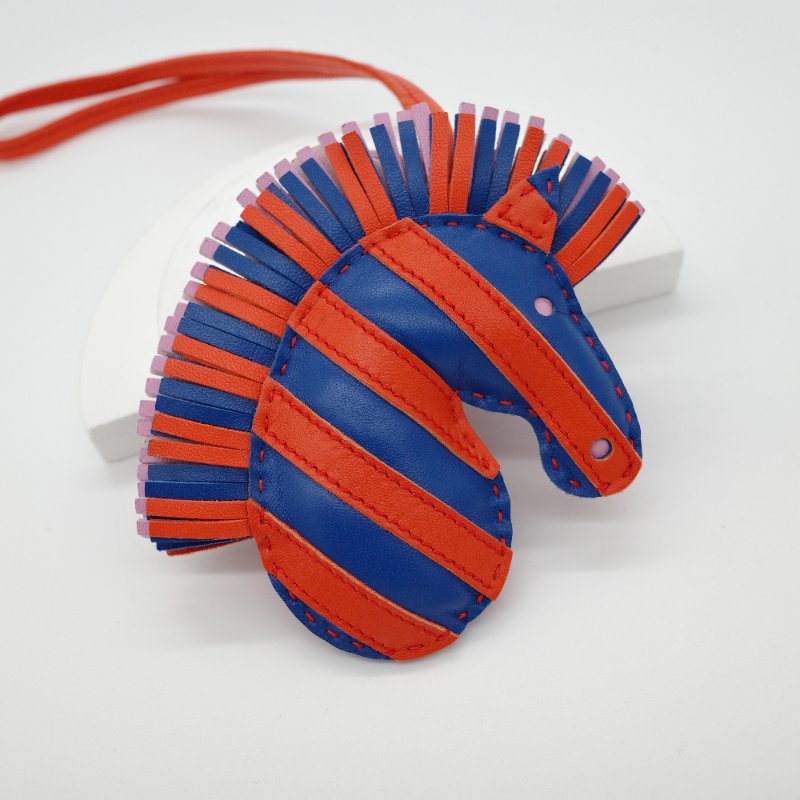 Hermès 愛馬仕 Geegee Savannah 橘藍 小羊皮 小斑馬吊飾 Z刻-1