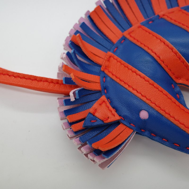 Hermès 愛馬仕 Geegee Savannah 橘藍 小羊皮 小斑馬吊飾 Z刻-4