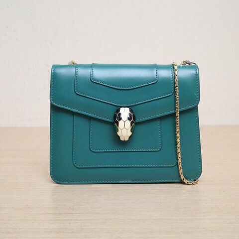 BVLGARI Serpentiforever風琴蛇頭包小號綠色牛皮金扣肩背包