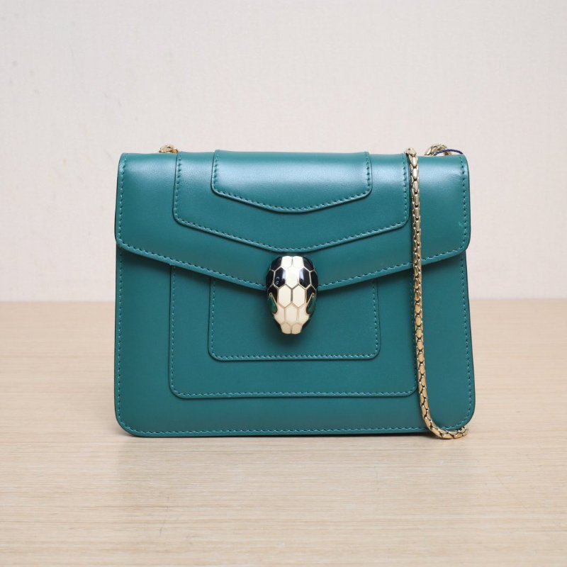 BVLGARI Serpentiforever風琴蛇頭包小號綠色牛皮金扣肩背包-1