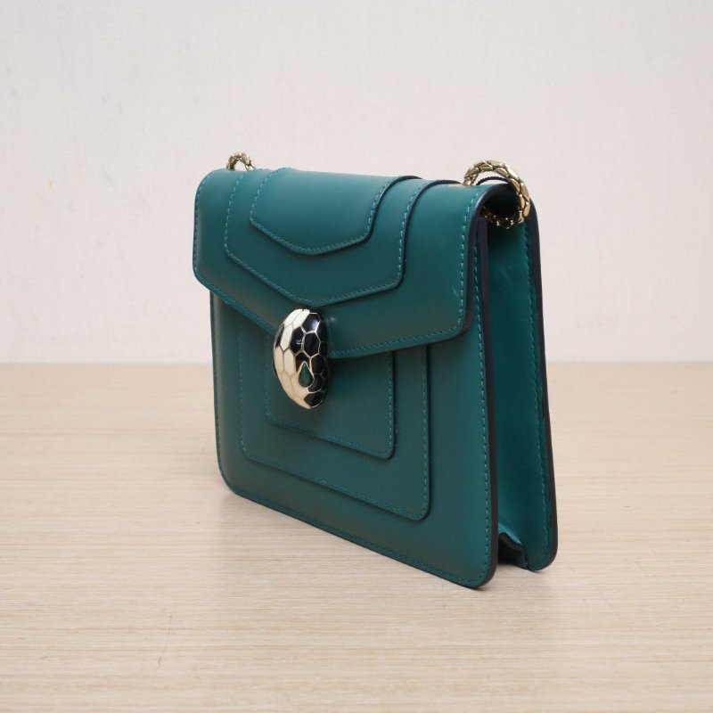 BVLGARI Serpentiforever風琴蛇頭包小號綠色牛皮金扣肩背包-4