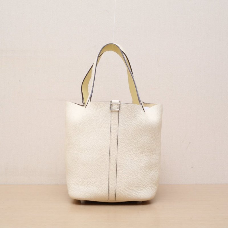 HERMES Picotin菜籃子22I2奶油白TC皮Y刻銀扣肩背包-1