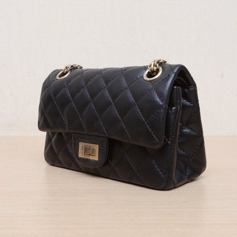 CHANEL 2.55口蓋包迷你20黑色荔枝牛皮18開金扣肩背包-3