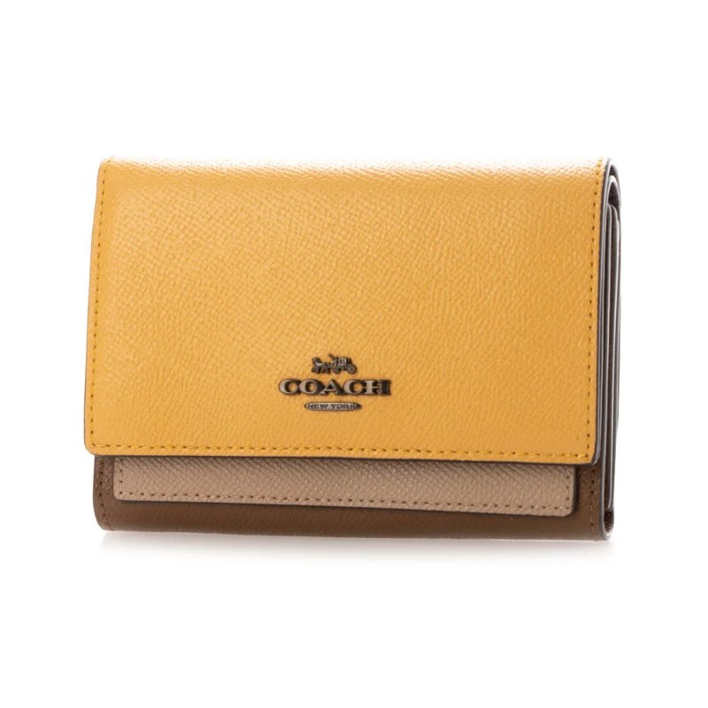 【COACH】拼接皮革短夾-黃色-0