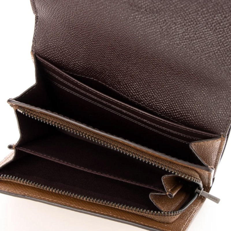 【COACH】拼接皮革短夾-黃色-3