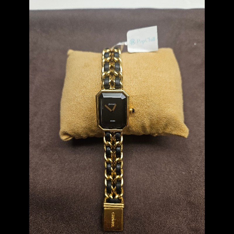 香奈兒 CHANEL 方糖首映錶 S號 PREMIERE 1987 腕錶 手錶 石英錶 女錶 中古錶 黑金 小羊皮 Vintage-5
