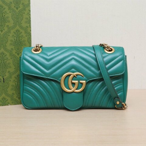 GUCCI GGMarmont肩背包小號26綠色牛皮金扣肩背包