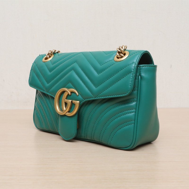 GUCCI GGMarmont肩背包小號26綠色牛皮金扣肩背包-3