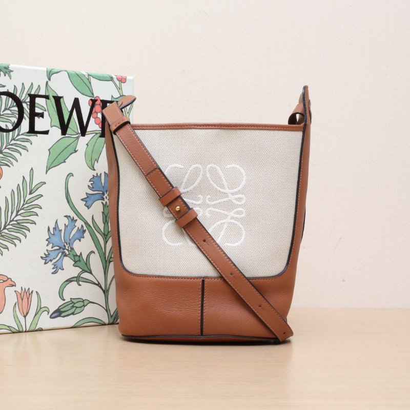 LOEWE 棕色牛皮帆布標誌LOGOhobo水桶包/肩背包-0